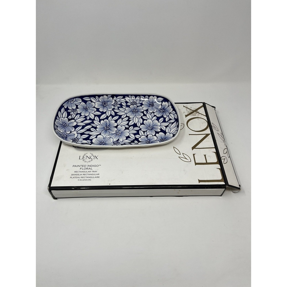 Lenox Painted Indigo Floral Rectangular Tray Platter 11. Used GHG5